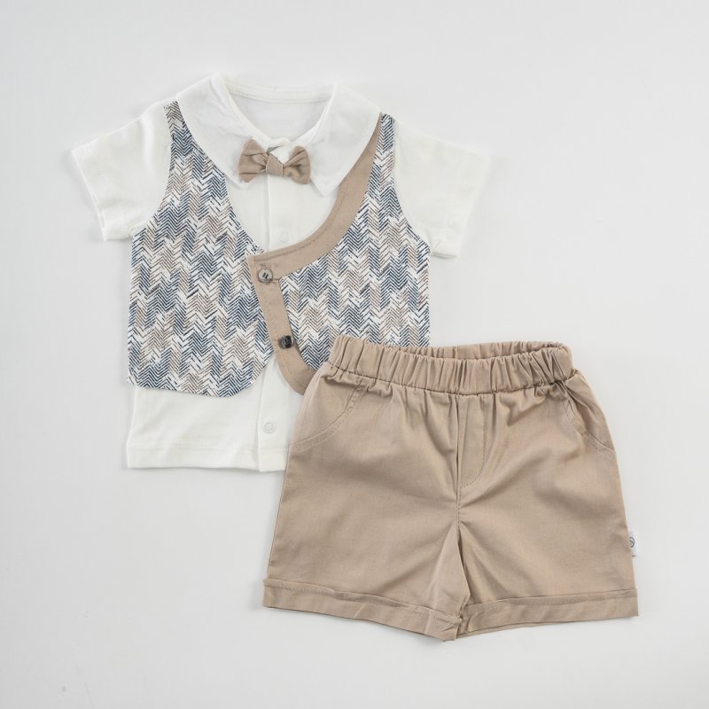 Baby set t-shirt and shorts For a boy  Cute Gentleman  Beige