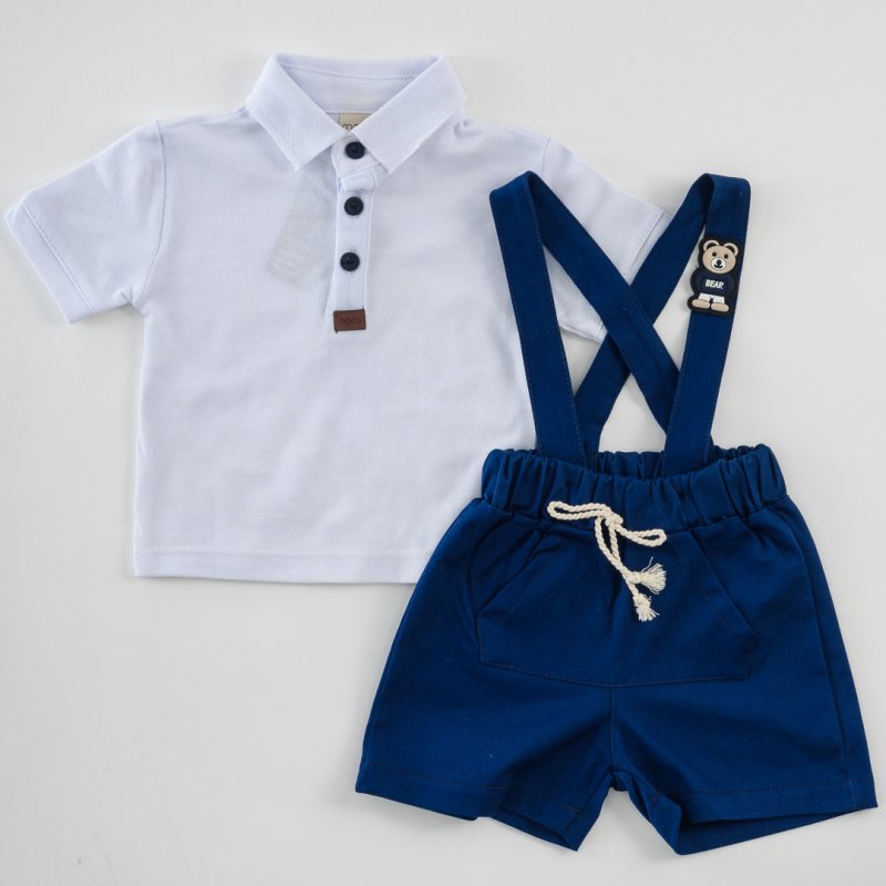 Baby set  тениска с яка  and pants with suspenders  Moes Bear  Blue