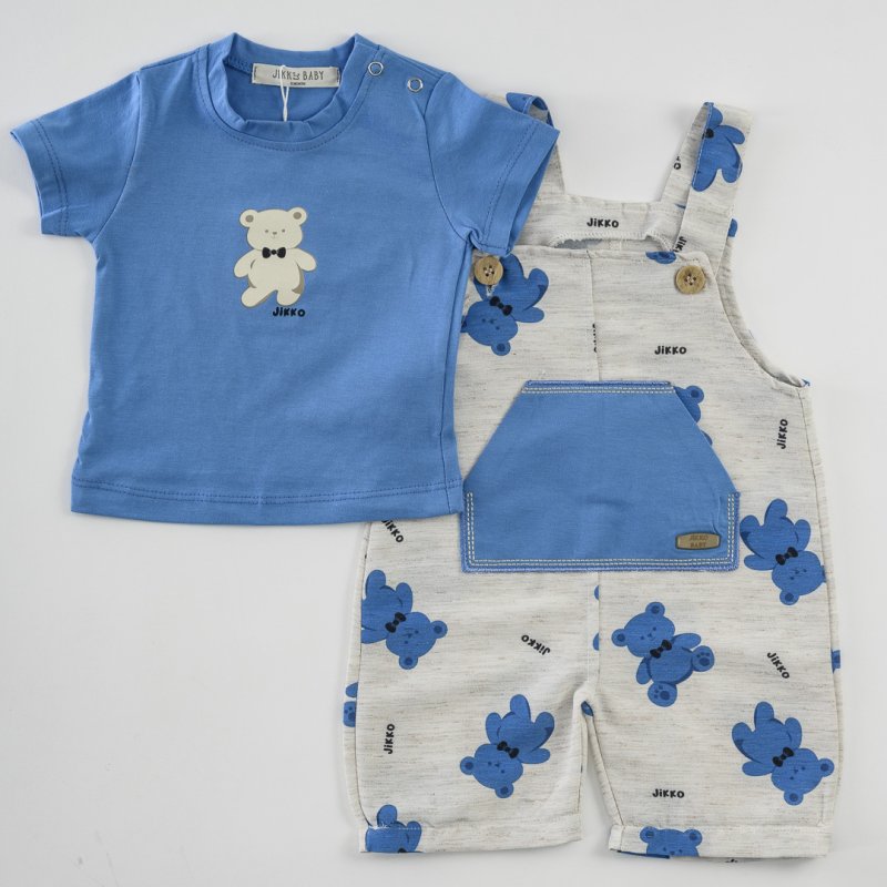 Бебешки комплект  момче тениска и гащеризон Jikko Teddy Син