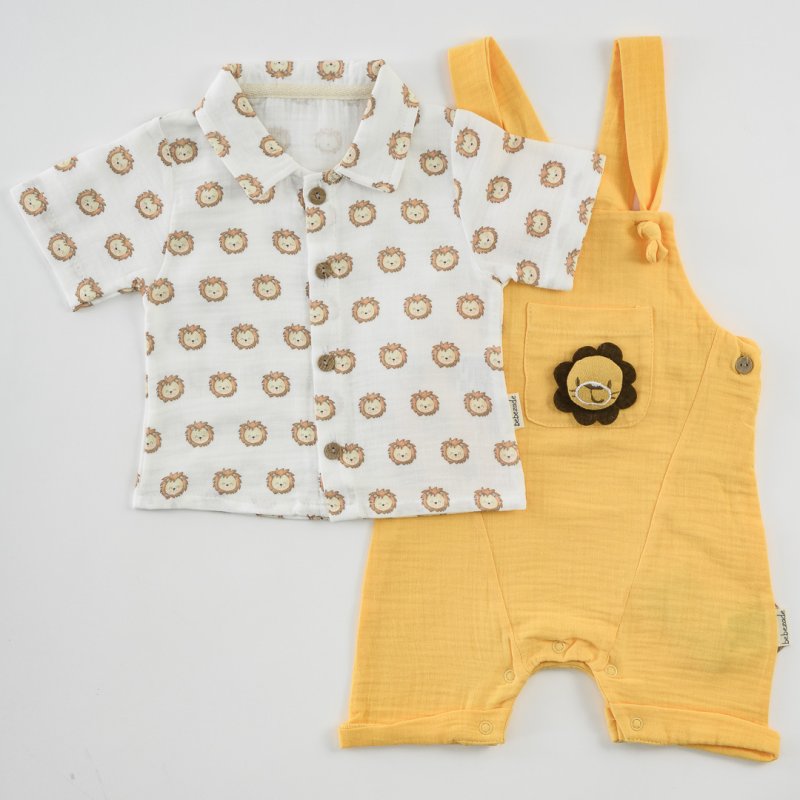 Set pentru bebeluși Pentru băiat Cămașă şi Salopetă  Lion Baby  galben
