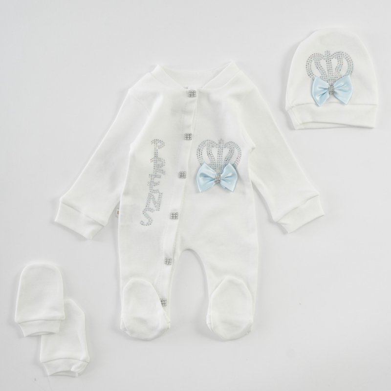 Baby overalls with long sleeves For a boy hat and gloves  Prince  White