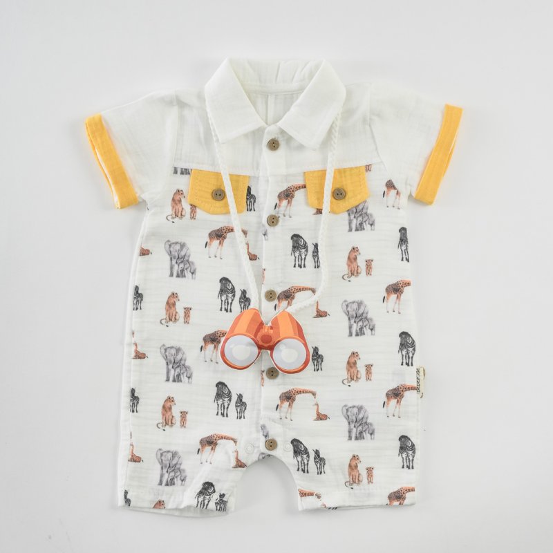 Baby overalls with short sleeves For a boy  Safari  White