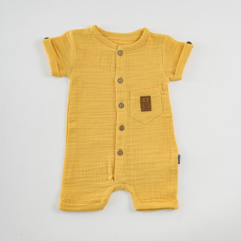 Baby overalls with short sleeves For a boy  Basic  Mustard