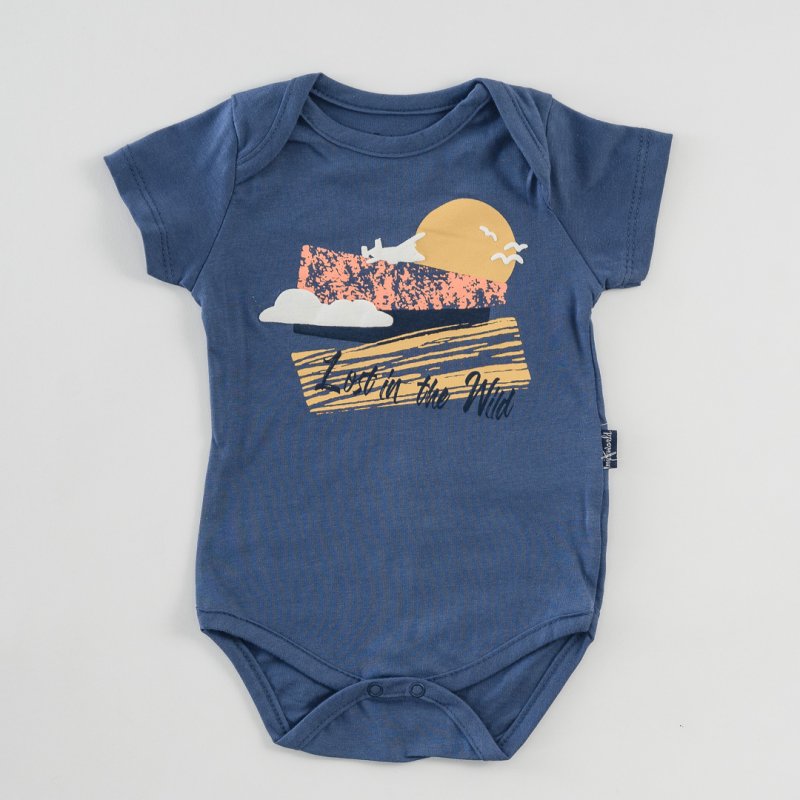 Baby bodysuit with short sleeves For a boy  Lost In The Wild  Blue