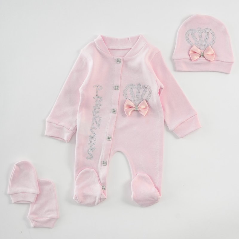 Baby overalls with long sleeves For a girl hat and gloves  Princess  Pink