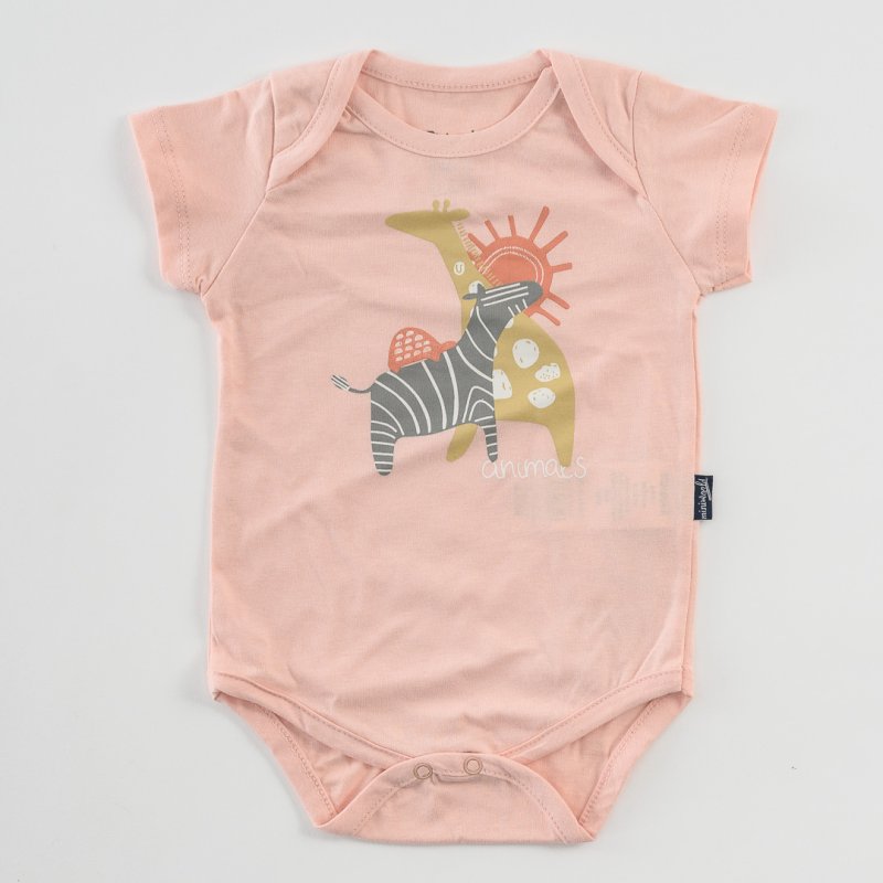 Baby bodysuit with short sleeves For a girl  Animals  Pink