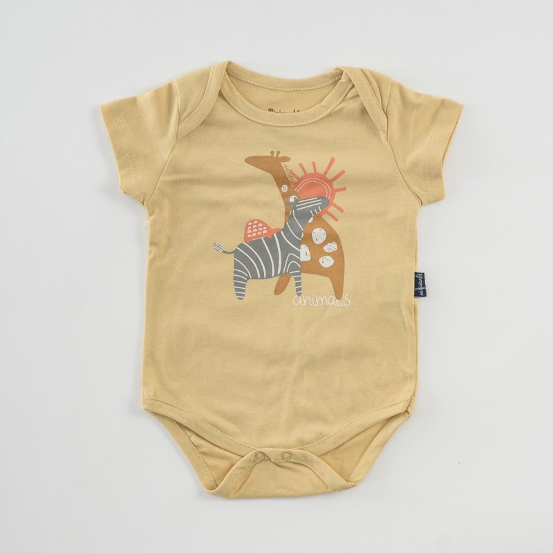Baby bodysuit with short sleeves For a girl  Animals  Yellow
