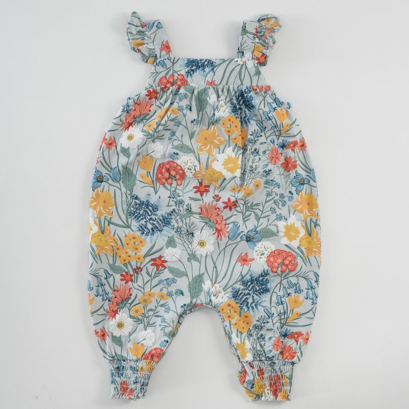 Baby summer Boiler suit For a girl  Miniworld   Flowers  Blue