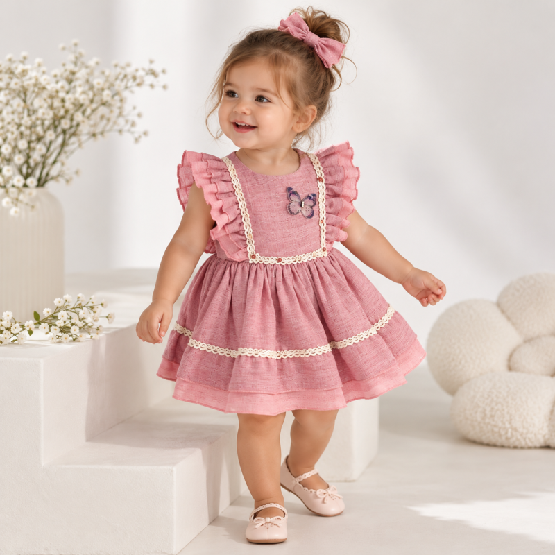 Бебешка официална рокля Baby Butterfly Тъмнорозова