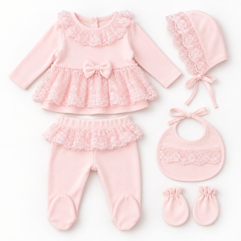 Комплект  новородено момиче Born With Style 5 части Розов