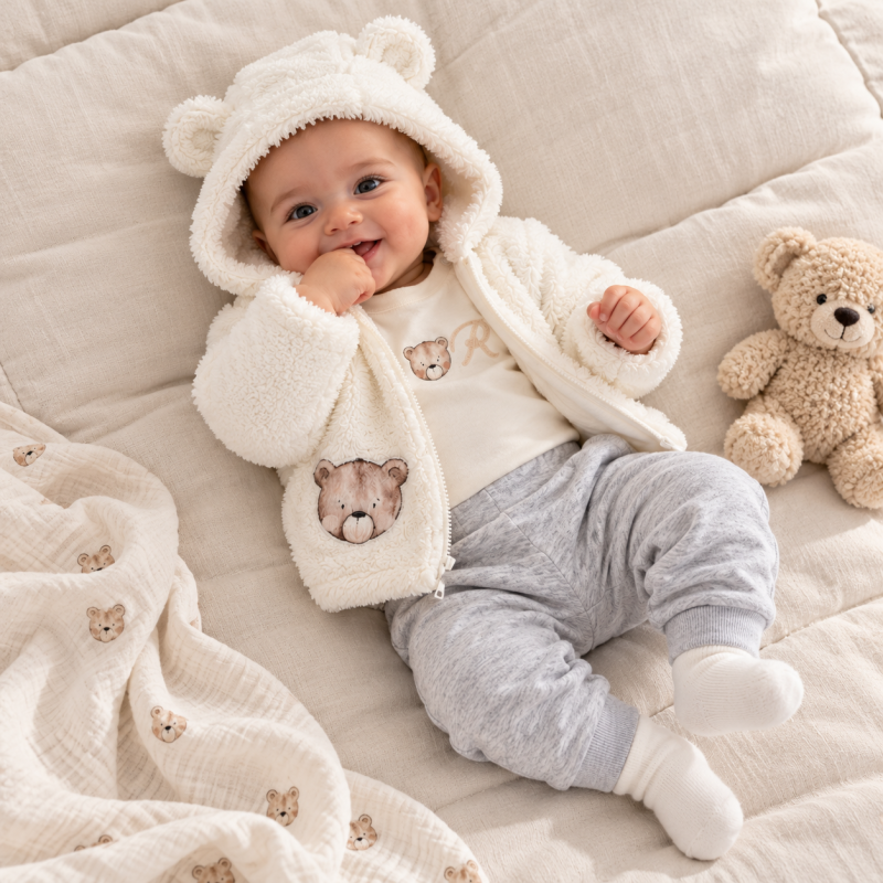 Бебешки комплект с яке  момче Sweet Bear Бял