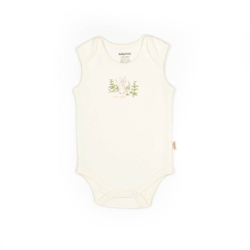 Бебешко боди потник  момиче Baby Cosy - Organic Bambo Collection Cute Rabbit Екрю