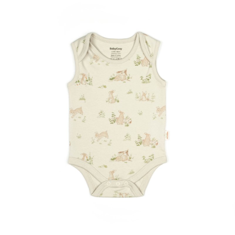 Бебешко боди потник  момиче Baby Cosy - Organic Bambo Collection Rabbits Зелено