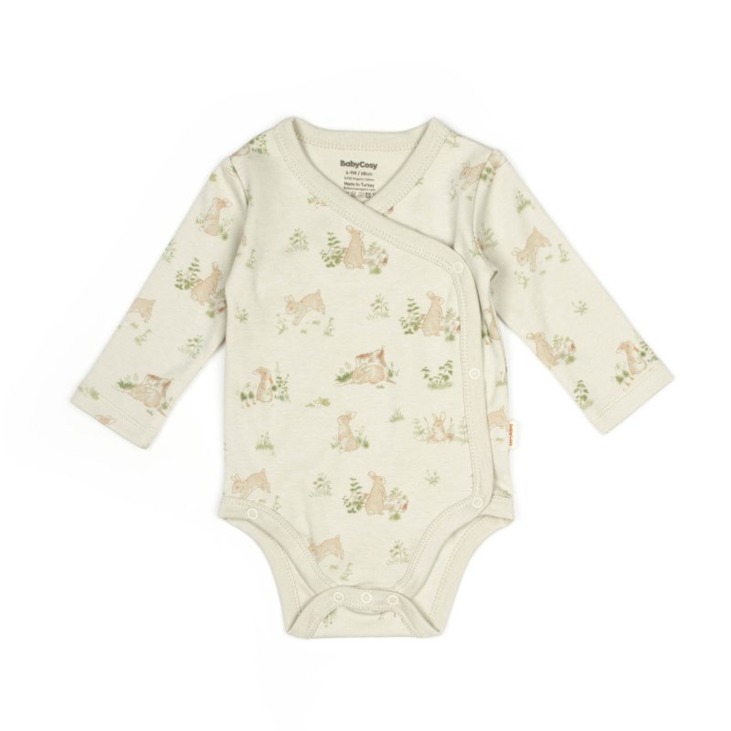 Бебешко боди с дълъг ръкав  момиче Baby Cosy - Organic Bambo Collection Rabbits Зелено