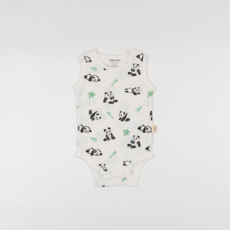 Бебешко боди потник от бамбук и органичен памук Baby Cosy Pandas Бяло