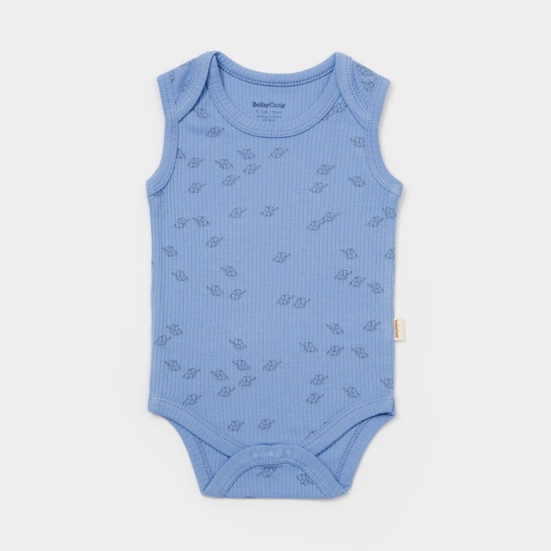 Бебешко боди потник  момче от бамбук и органичен памук Baby Cosy Elephant Синьо