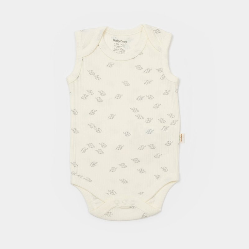 Бебешко боди потник от бамбук и органичен памук Baby Cosy Elephant Екрю
