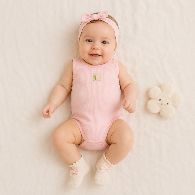 Бебешко боди потник  момиче от бамбук и органичен памук Baby Cosy Bamboo Розово