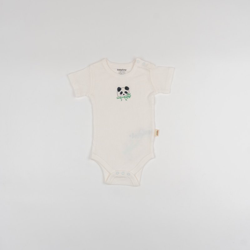 Бебешко боди с къс ръкав от бамбук и органичен памук Baby Cosy Sweet Panda Бяло