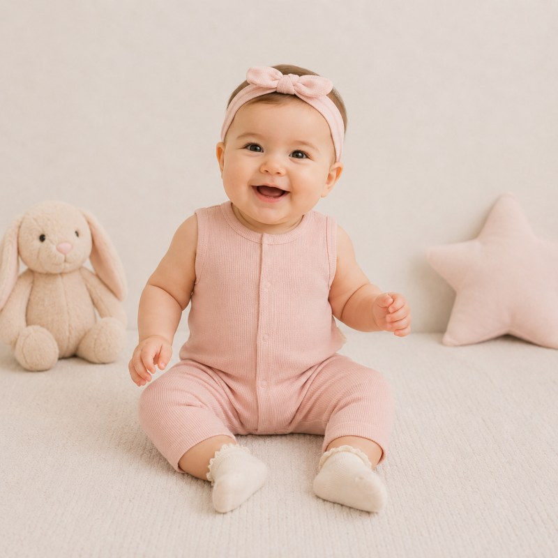 Бебешки гащеризон летен от органичен памук  момиче Baby Cosy Breathe Пудра