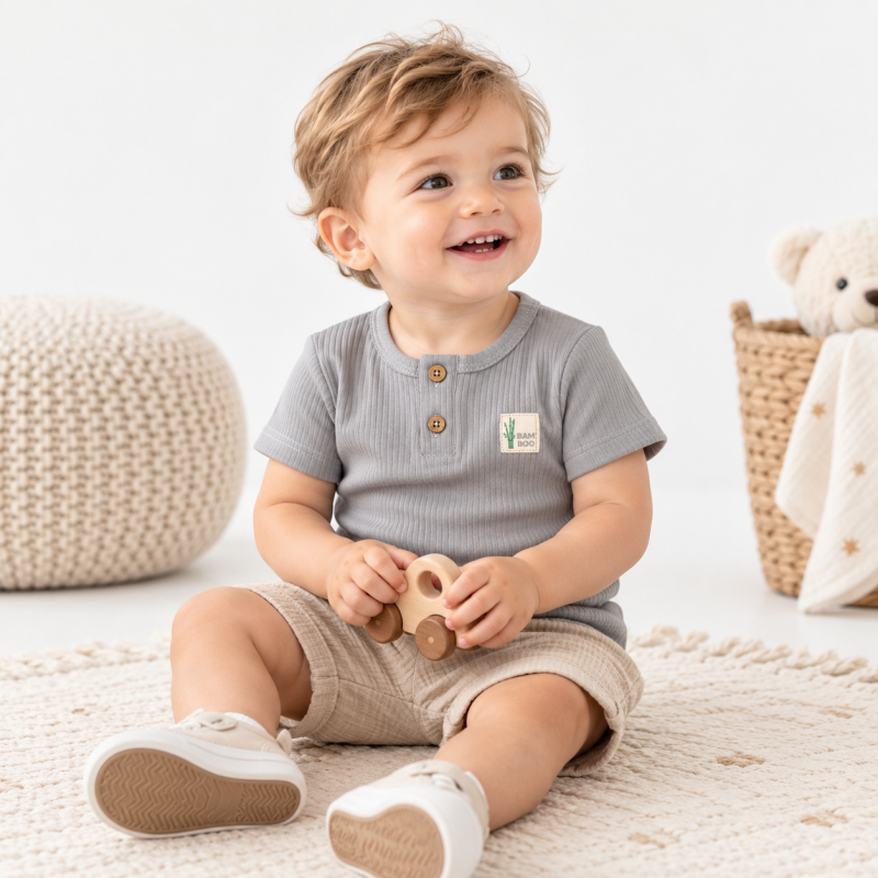 Бебешка тениска  момче от бамбук и органичен памук Baby Cosy Bamboo Сива