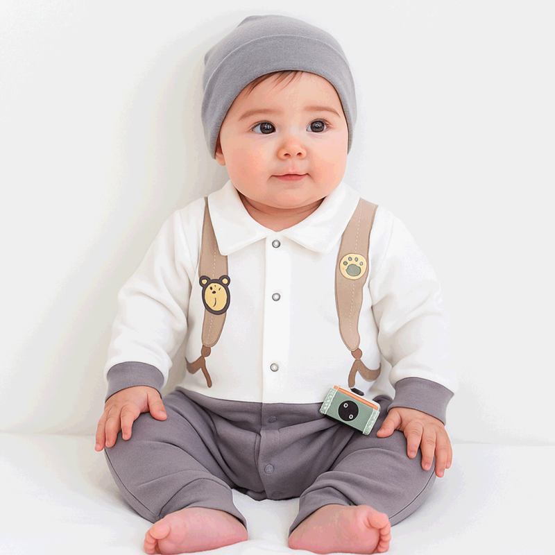 Бебешки гащеризон с дълъг ръкав  момче MiniBorn - Explorer Сив