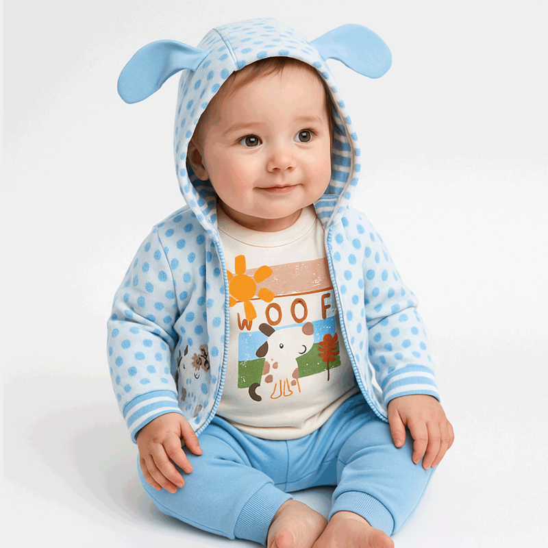 Бебешки комплект  момче суитшърт боди и панталонки Hi Baby - Woff Син