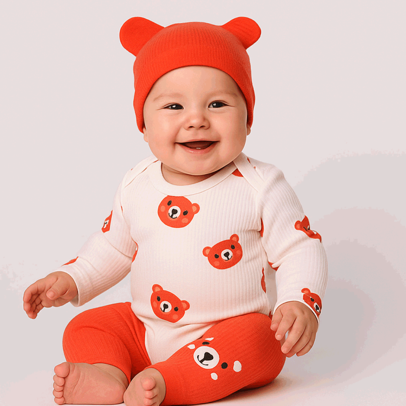 Бебешки комплект  момче боди панталонки и шапка Baby Bear Оранжев