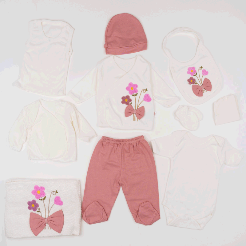 Комплект  изписване  момиче с пелена от 10 части Donino Baby Flower