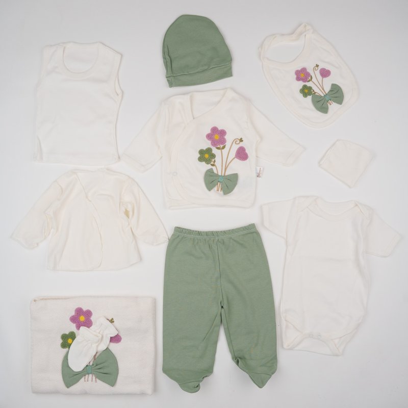 Комплект  изписване  момиче с пелена от 10 части Donino Baby Flower Зелен