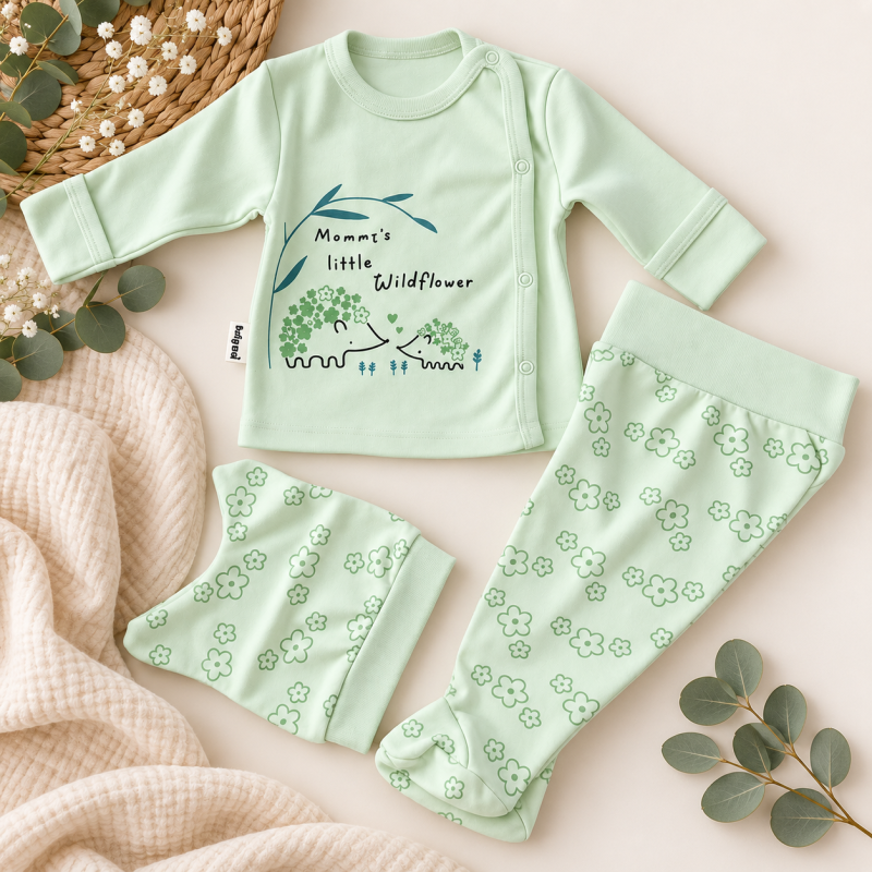 Комплект  новородено 3 части Mommys Little Wild Flower Зелен