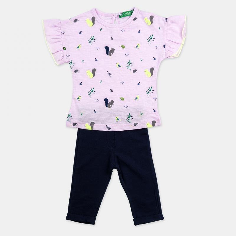 Детски летен комплект  момиче Cichlid Lila тениска и клинче
