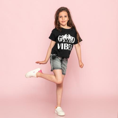 Детски комплект за момиче Cichlid Vibes тениска и къси дънкови панталонки Черен