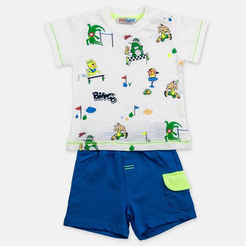 Childrens clothing set For a boy   Animals  t-shirt and shorts White