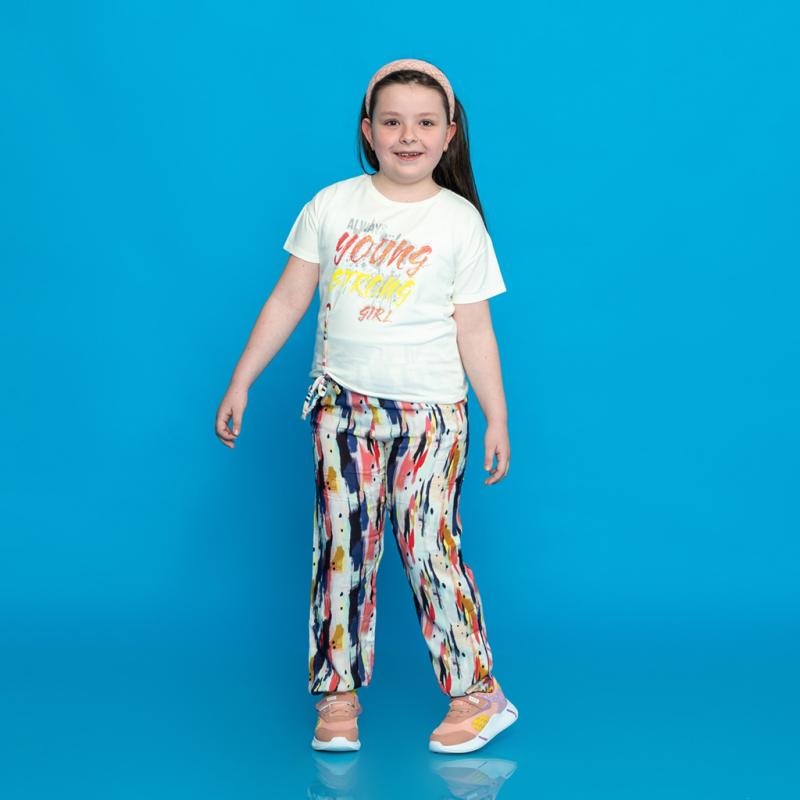 Childrens clothing set For a girl  Cichlid Always young  t-shirt and long pants