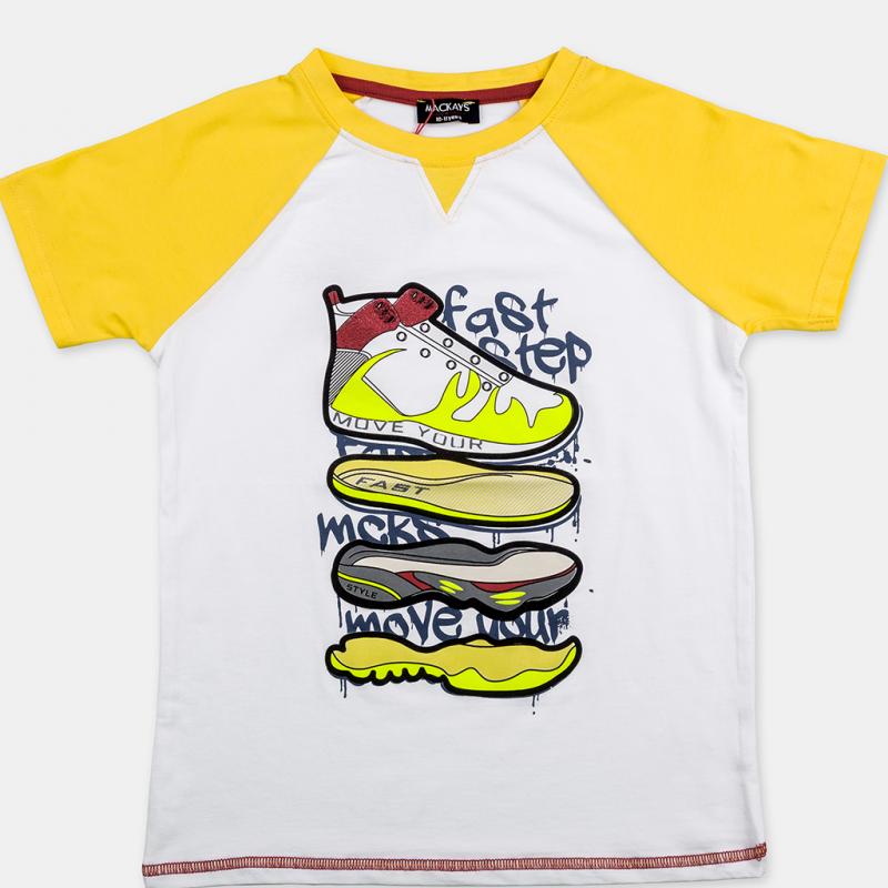 Детска тениска  момче с щампа Step - Бяла