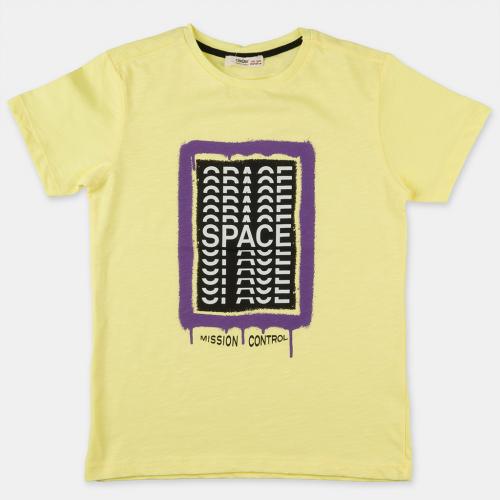 Детска тениска за момче с щампа Mission Control - Жълта