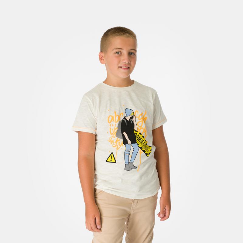 Детска тениска  момче с щампа Cikoby Danger - Бяла
