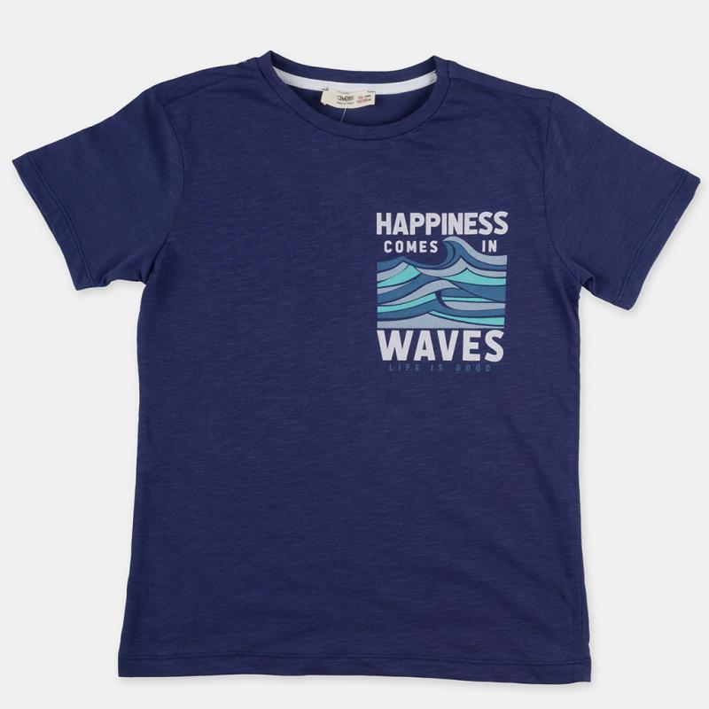 Детска тениска  момче с щампа Happiness - Синя