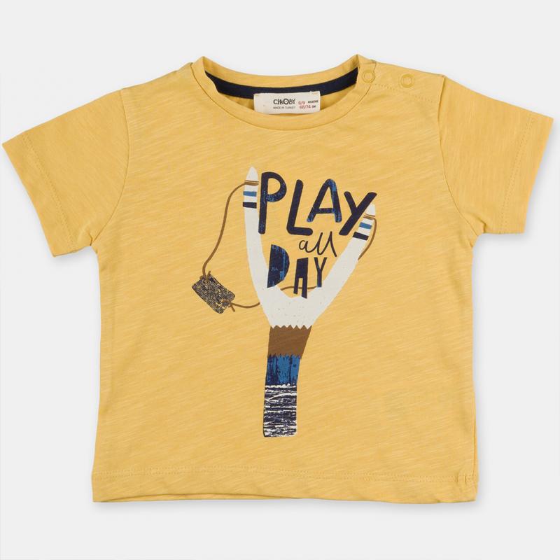 Childrens t-shirt For a boy  Play All Day   -  Yellow