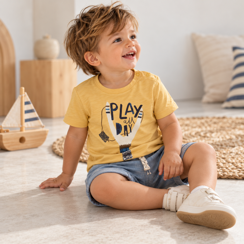 Детска тениска  момче Play All Day - Жълта