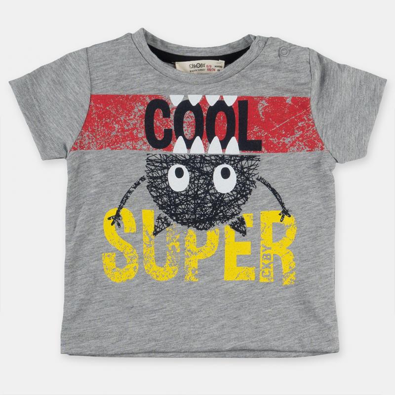 Детска тениска  момче с щампа Super Cool - Сива