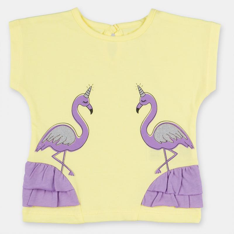 Tricou copii Pentru fată cu imprimeu  Purple Flamingo   -  Galbenă