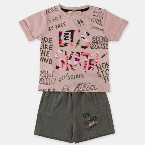 Детски комплект за момиче тениска и къси панталонки Cikoby Lets Skate Розов