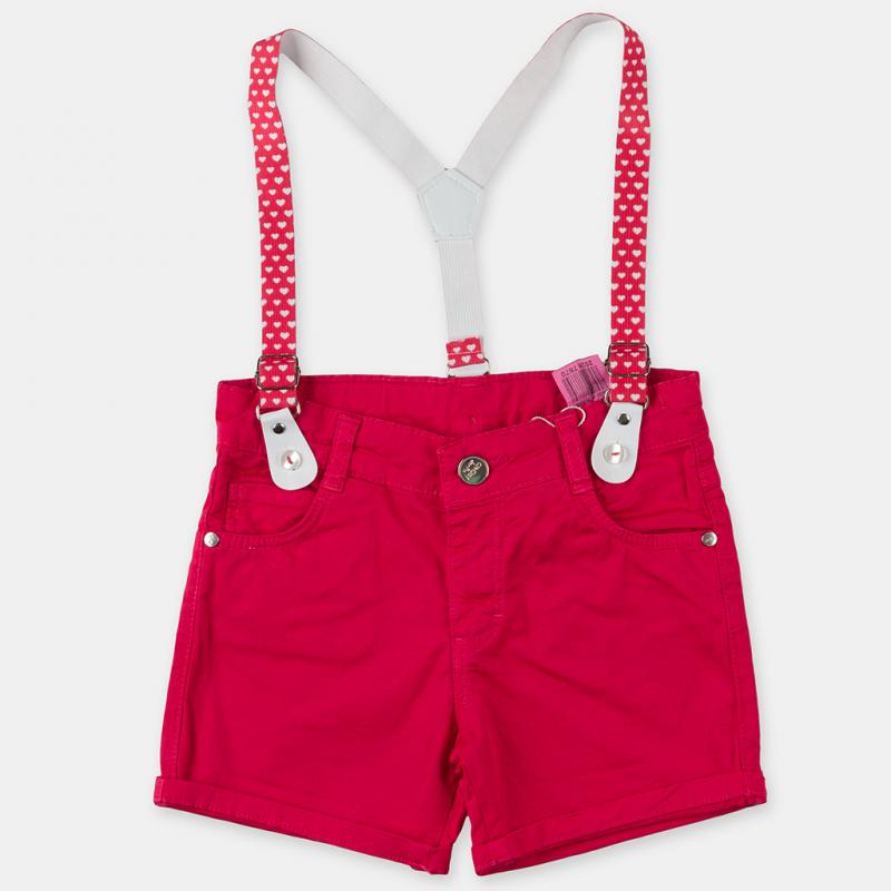 Childrens Denim shorts  Dots  with suspenders Red