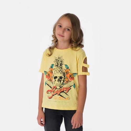 Детска тениска за момиче Cikoby SKULL - Жълта