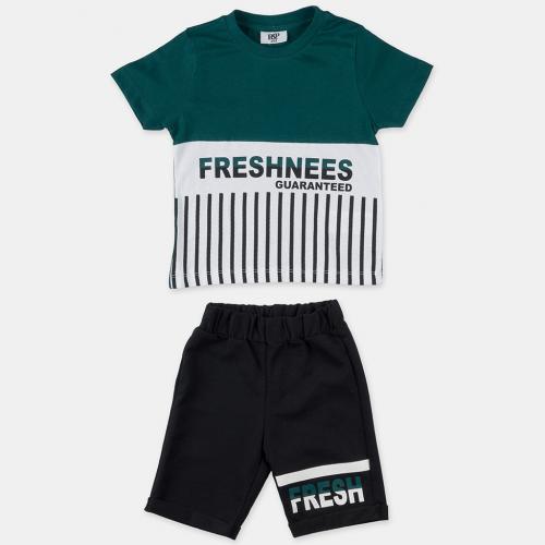 Детски комплект тениска с къси панталонки за момче Freshness Зелен
