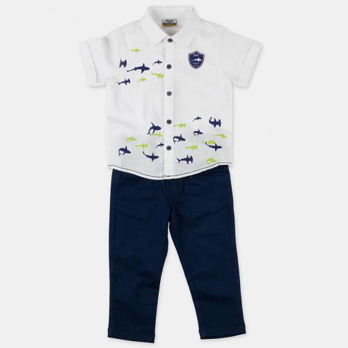 Детски комплект риза и панталон за момче Save Бял