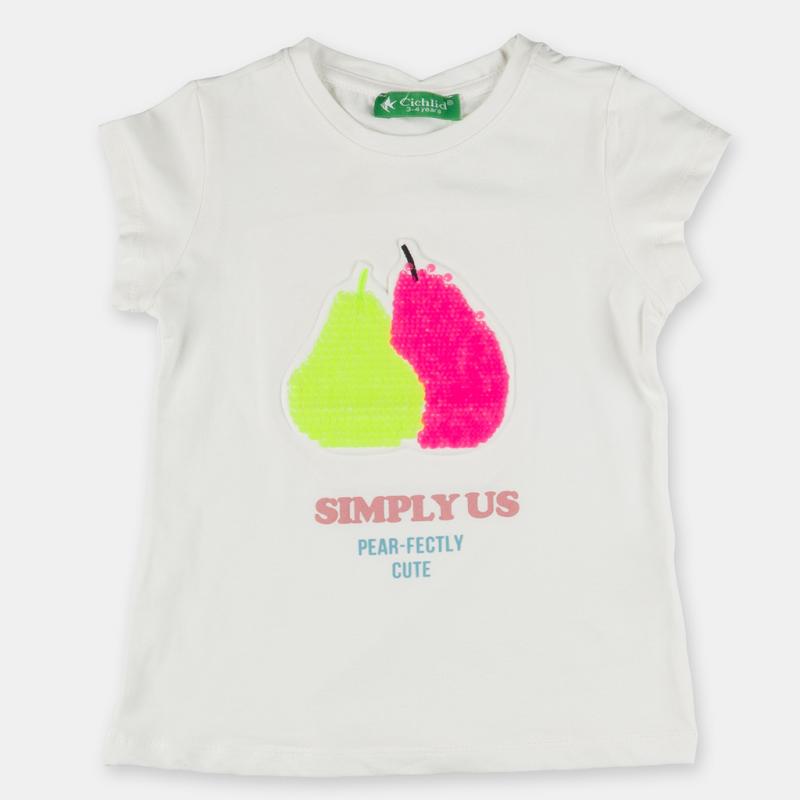 Детска тениска  момиче Simplyus пайети - Бяла